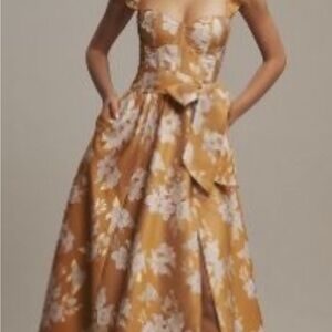 Floral Satin Gown with Bow